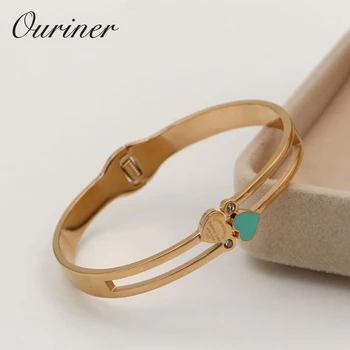

Letter "Forever Love" Double Heart Charms Bangle Jewelry Resin Green Bangles & Bracelets Women Couple Crystal Cuff Bangle K102-1