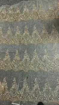 

fashion gold Hand print glitter african india mesh tulle lace SH-374 fabric fashion french net lace