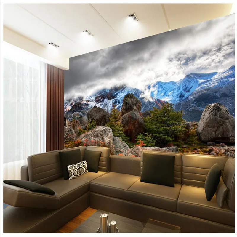 

beibehang Wallpaper Snowy Mountains Clouds Stone Photography Background Modern Mural for Living Room Large Painting Home Decor