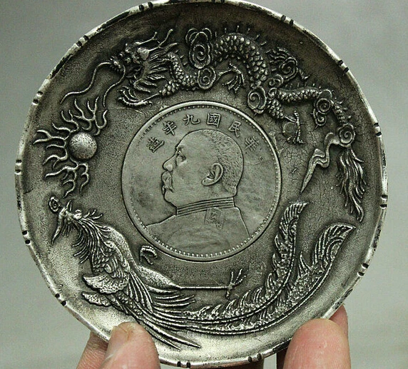 Collection Old Chinese Copper plated silver carving Dragon statue