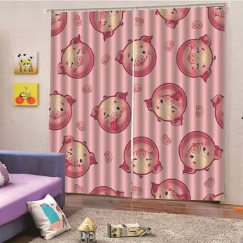 

3D Digital Print Window Pig Curtain Scenery Curtain for Living Room Cafe Curtains Window Curtain Drapes Blackout bedroom M13
