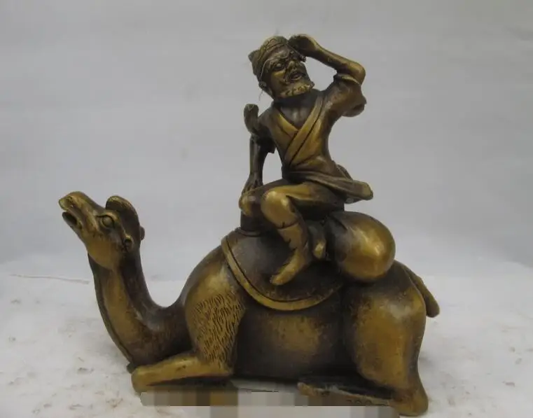 

S03745 Chinese Fengshui Bronze Copper Herdsman Man Ride Desert Ship Camel Statue (B0413)