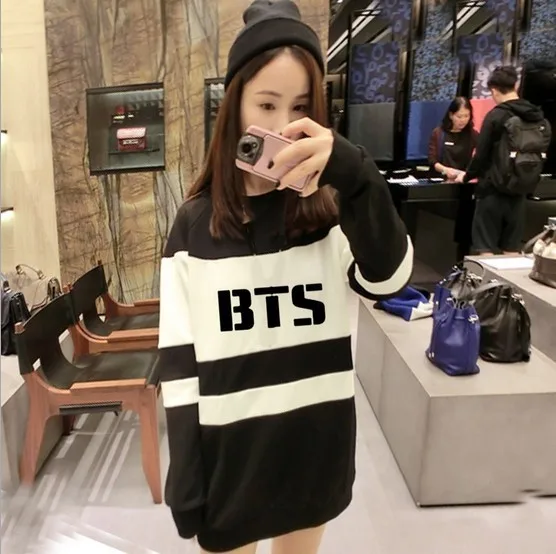 

BTS 2018 Women Boys T Bangtan Felpe Donna Black And White Autumn Harajuku Long Tops Women Hoody Sweatshirt BTS