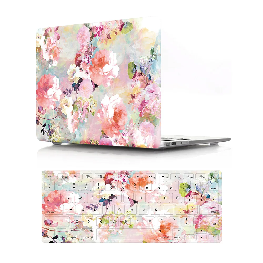 

GOOYIYO - 2018 Laptop Hard PC Case Rose Flora Print Shell & Silicone Keyboard Cover For Macbook Air Retina Pro 11 12 13 15