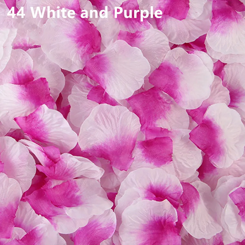 Розовые лепестки роз цвета шампанского, свадебные, фиолетовые, белые, розовые, свадебные, искусственные цветы, романтические, поддельные, Petales De Fleurs, 1000 шт - Цвет: 44 White and Purple