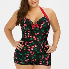 Wipalo Холтер вишня цельный милый плюс размер купальник женский купальник с высокой талией пуш-ап винтажный купальный костюм