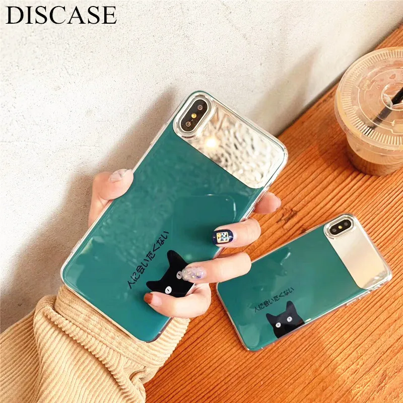 

DISCASE Retro Fashion Mirror Phone Case For iphone 8 7plus XS MAX XR X 6 6s plus Cute Cat IMD Glossy All-inclusive Back Case
