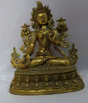 

9" China gilt bronze figure buddhism fine White Tara Guanyin Sculpture Statue