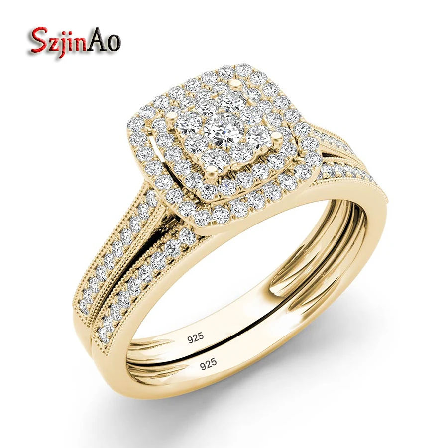 Szjinao 925 Sterling Silver Ring Sets Luxury Engagement