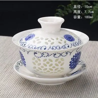 Китайский чайный сервиз Gaiwan голубой и белый фарфор Чайный набор кунг-фу Супница керамическая чашка для чая здоровье чайная чашка и блюдце мастер чашки - Цвет: 180ml