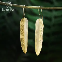 Lotus Fun реальные 925 серебро ручной работы Ювелирные украшения творческий Дизайн Росинки на листья ивы Длинные висячие серьги Brinco