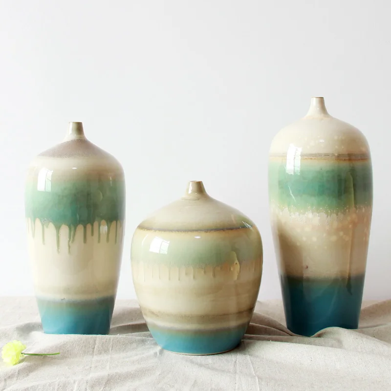 Ceramic Porcelain Tabletop Vase Set Collection (3 Pcs) with Liquid leaking Effect Decoration
