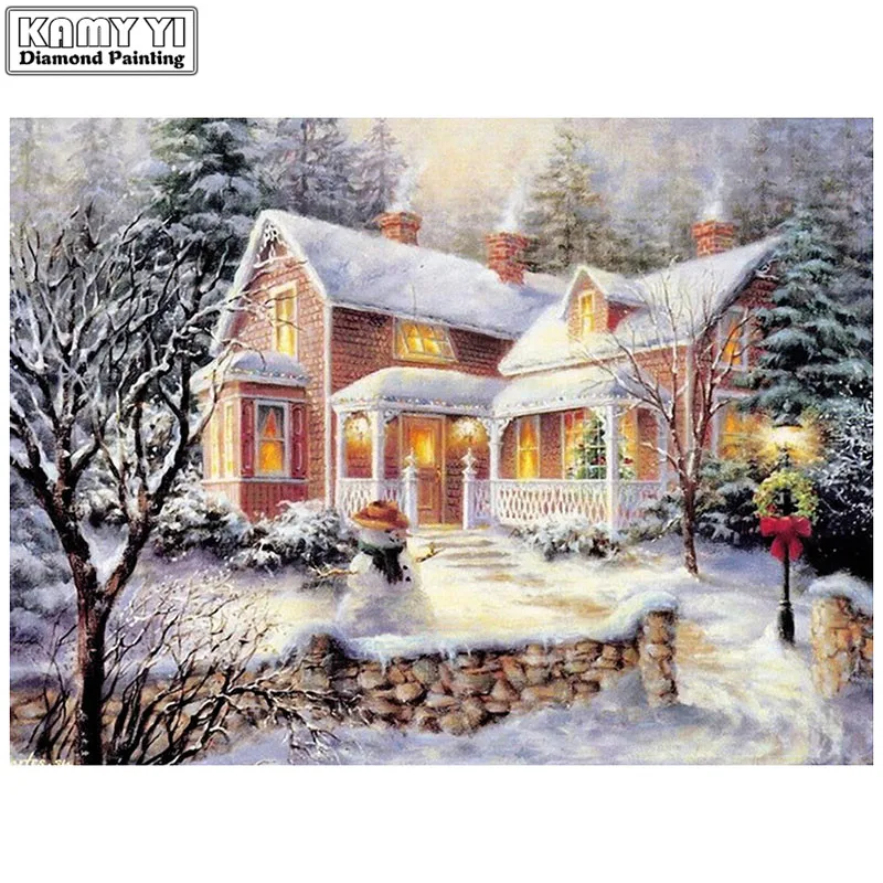 New 5D Round Diamond Painting Snow House Cross Stitch Kit DIY Embroidery Needlework Rhinestone Home Decor XY20 | Дом и сад