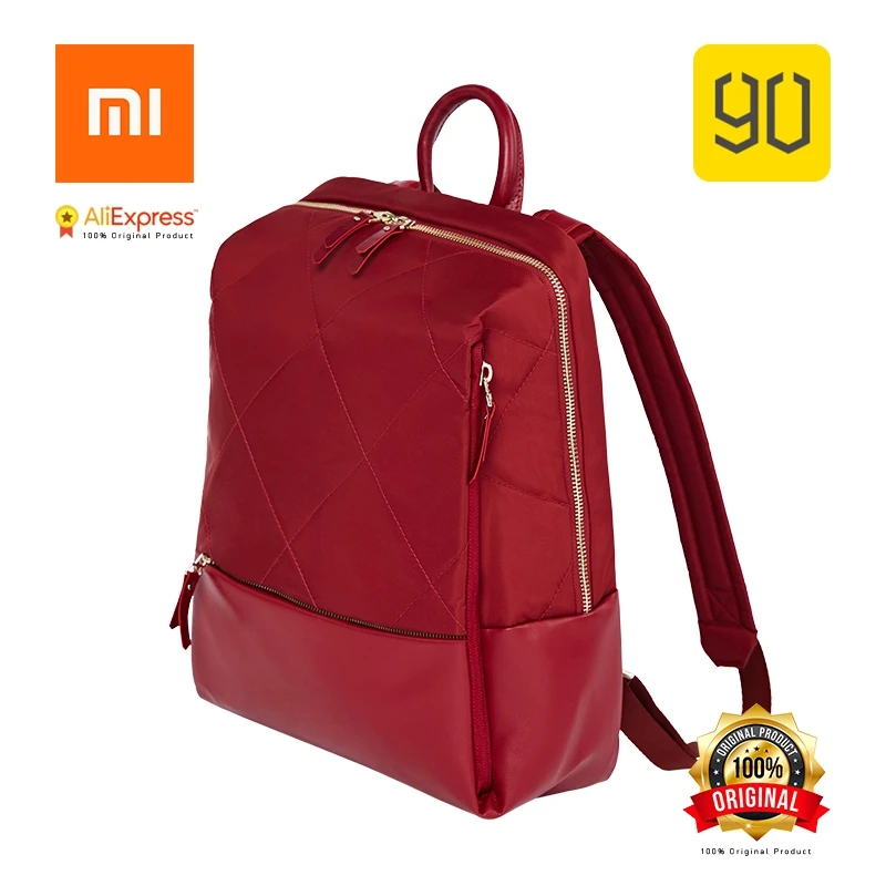 

Xiaomi Eco-chain 90FUN Fashion Diamond Lattice Backpack Women Girl Shopping Bag for School College Travel Trip, Red/Black