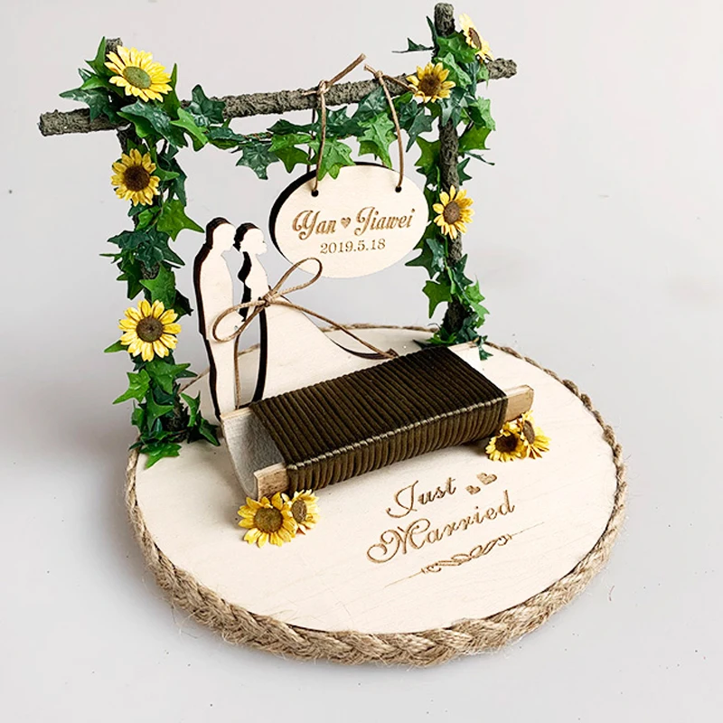 Personalizado rústico casamento anel de madeira caixa