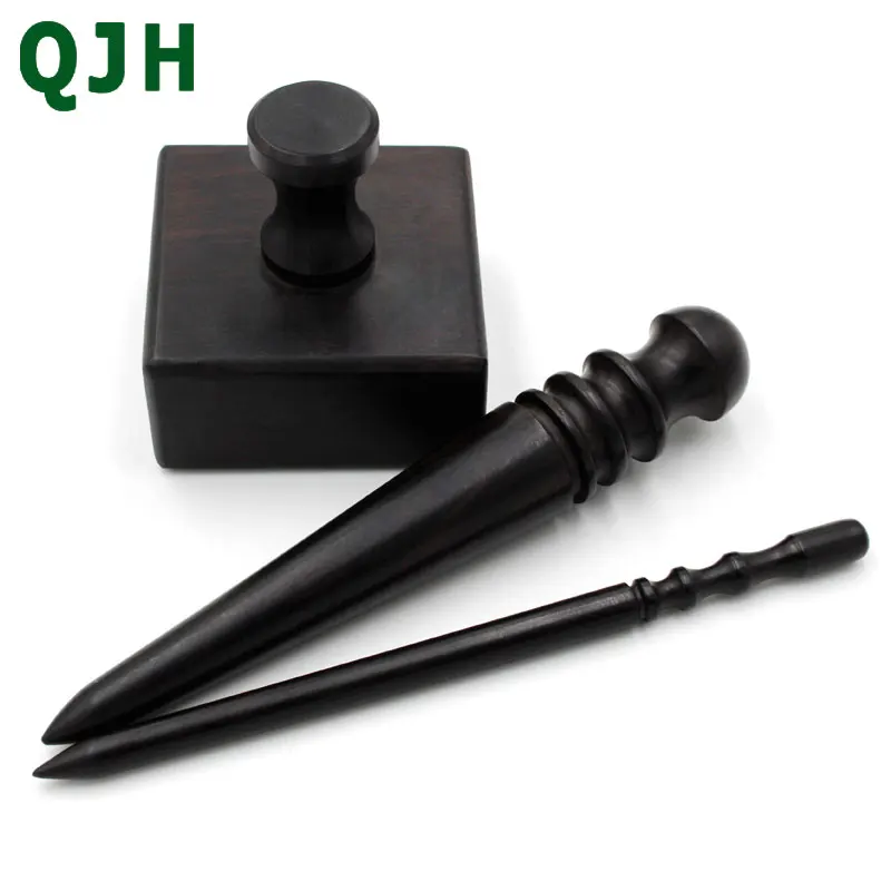 Aliotech Professional Round Head Leather Edge Burnish Kit Ebony Wood Leather Edge Burnisher Tool for Burnishing Leather Hand Making Projects