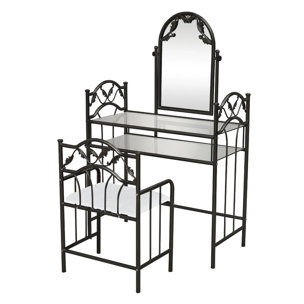 

Retro Leaf Pattern Iron Dresser with Back Dressing Stool Bronze