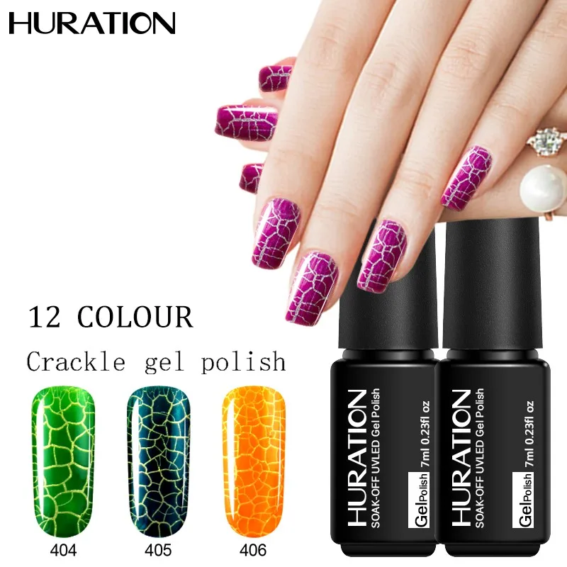 

Huration Fashion Crack Gel Nail Lucky Soak Off 3D Nail Art Gel Varnish Crack Crackle UV Nail Gel Polish 12 Color Need Led Lamp