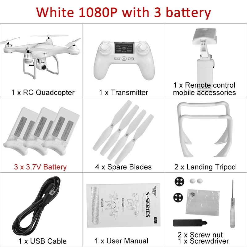 1080P White 3battery SJRC S20W двойной gps динамический слежение wifi FPV с 1080 P/720 P широкоугольная камера мульти батареи RC Дрон Квадрокоптер VS X21 - Цвет: 1080P White 3battery