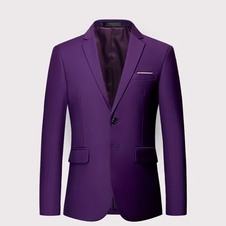 Для мужчин с двумя кнопками Повседневное блейзер сплошной цвет Цвета Свадебные осенне-зимнее, зауженное куртка Для мужчин Блейзер Плюс Размеры M-6XL мужской одежды T229 - Цвет: violet