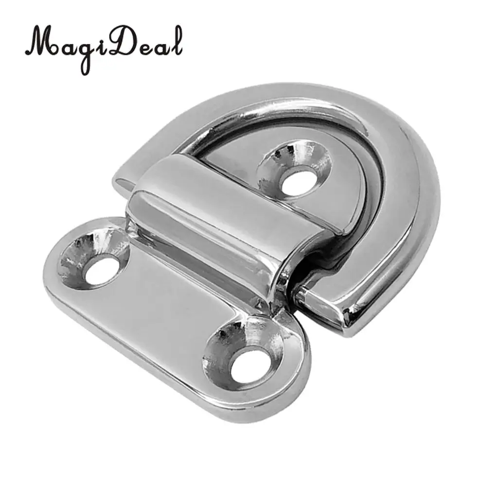 MagiDeal 6mm Folding Deck Pad Eyes / Lashing D Ring Tie Down Point Anchor Fixing Cleat Plate - Marine Grade 316 Stainless Steel