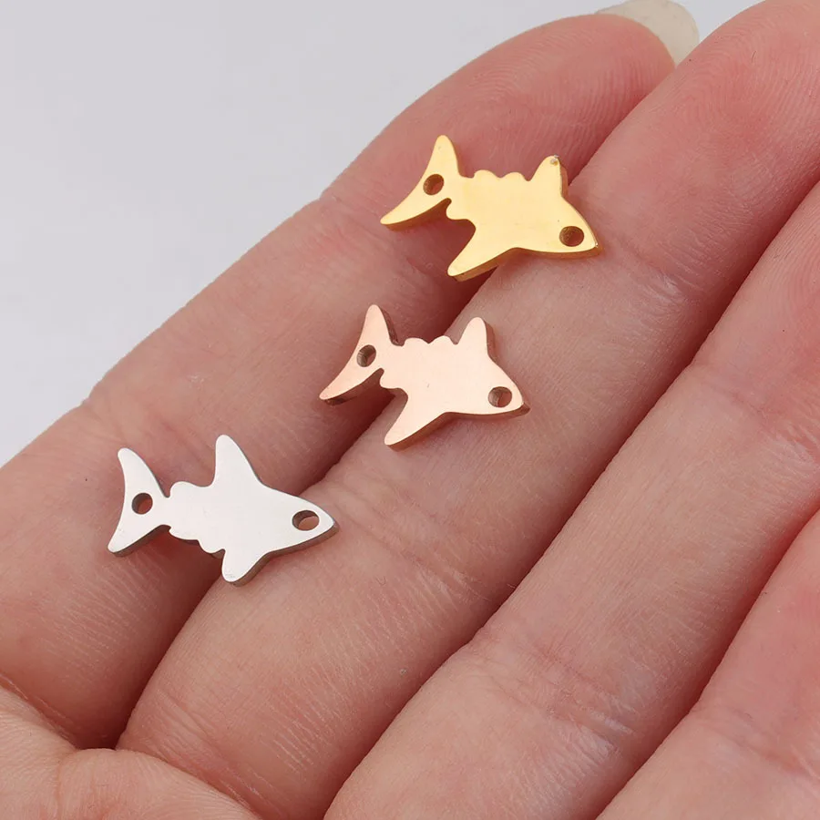 

20pcs 9.5*15mm Steel/gold Color Stainless Steel Small Fish Shape charm Connector For Necklace DIY Handmade Jewelry Making