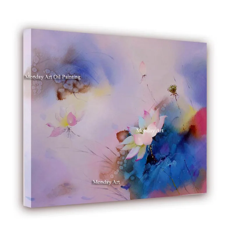 

100% Handpainted Lotus Flower Painting Abstract Canvas Paintings New Style Still Life Painting Hang Picture Decor Oil Painting