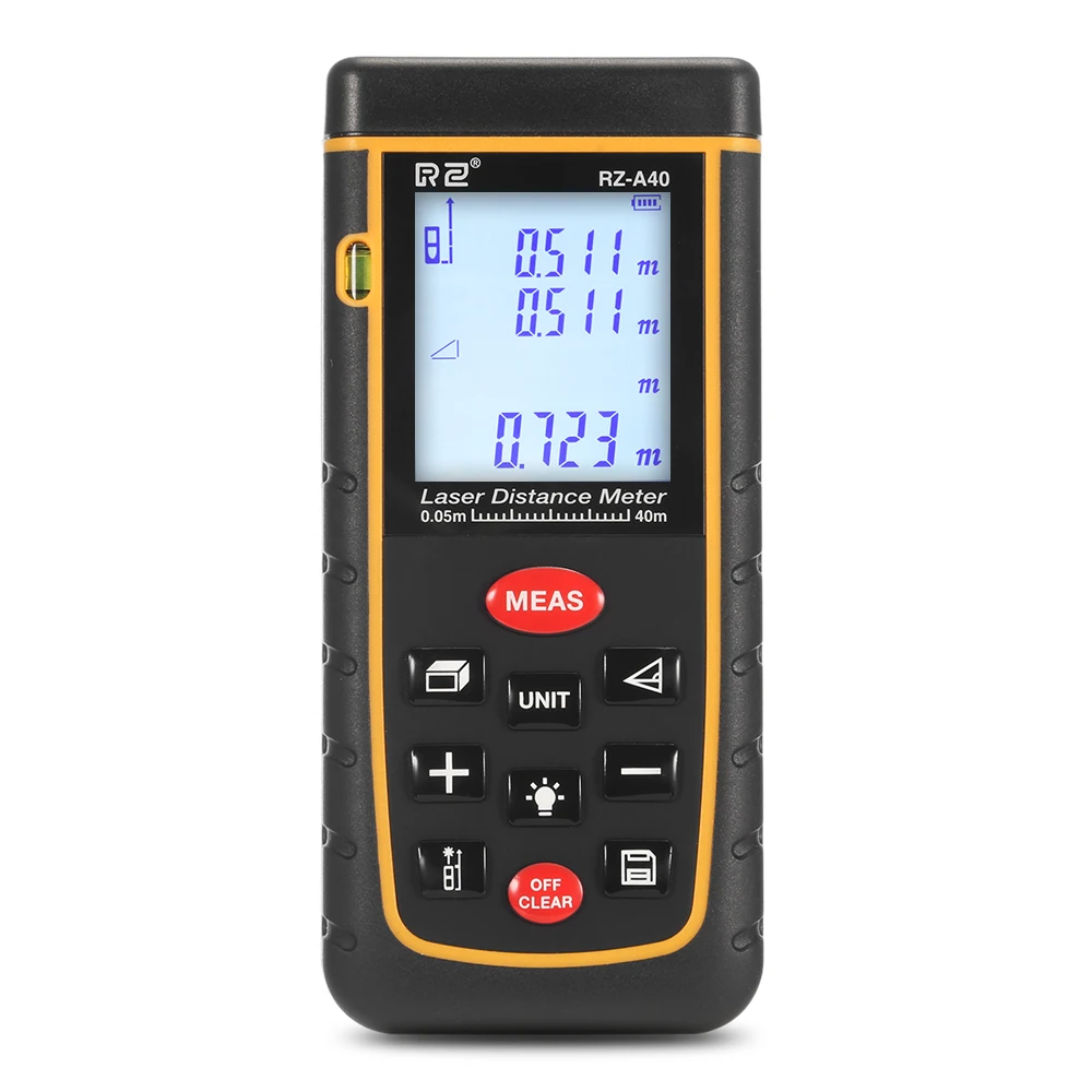 

RZ A40 Portable Laser Distance Meter 0.05 to 40m with Bubble Level High Accuracy Measurement