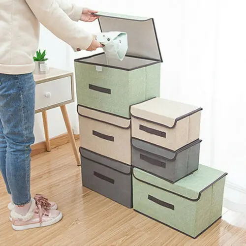 1x Foldable Fashion Solid Color Square Storage Collapsible Canvas Box Clothes Organizer Fabric Cube Basket