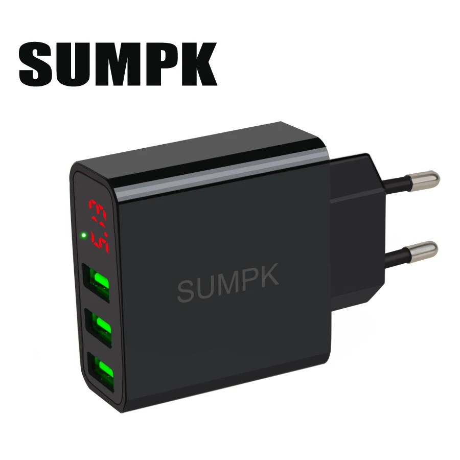 SUMPK usb настенное зарядное устройство 5V3. 1A светодиодный дисплей портативное зарядное устройство для телефона 3 USB зарядное устройство для мобильного телефона для путешествий с европейской вилкой для iphone samsung