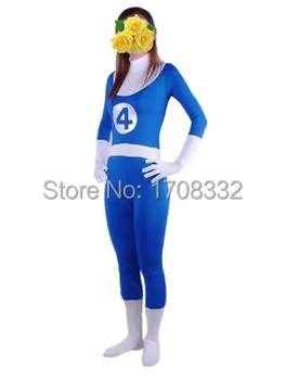 

Fantastic Four Uniform Superhero Costume blue spandex one piece zentai suit free shipping