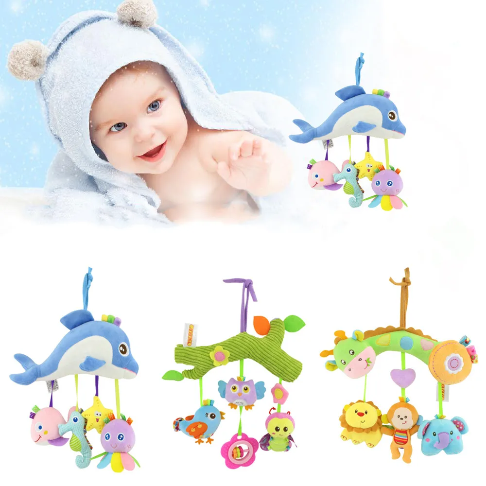 Cute Music Plush Activity Crib Stroller Baby Soft Toys Hanging Animal