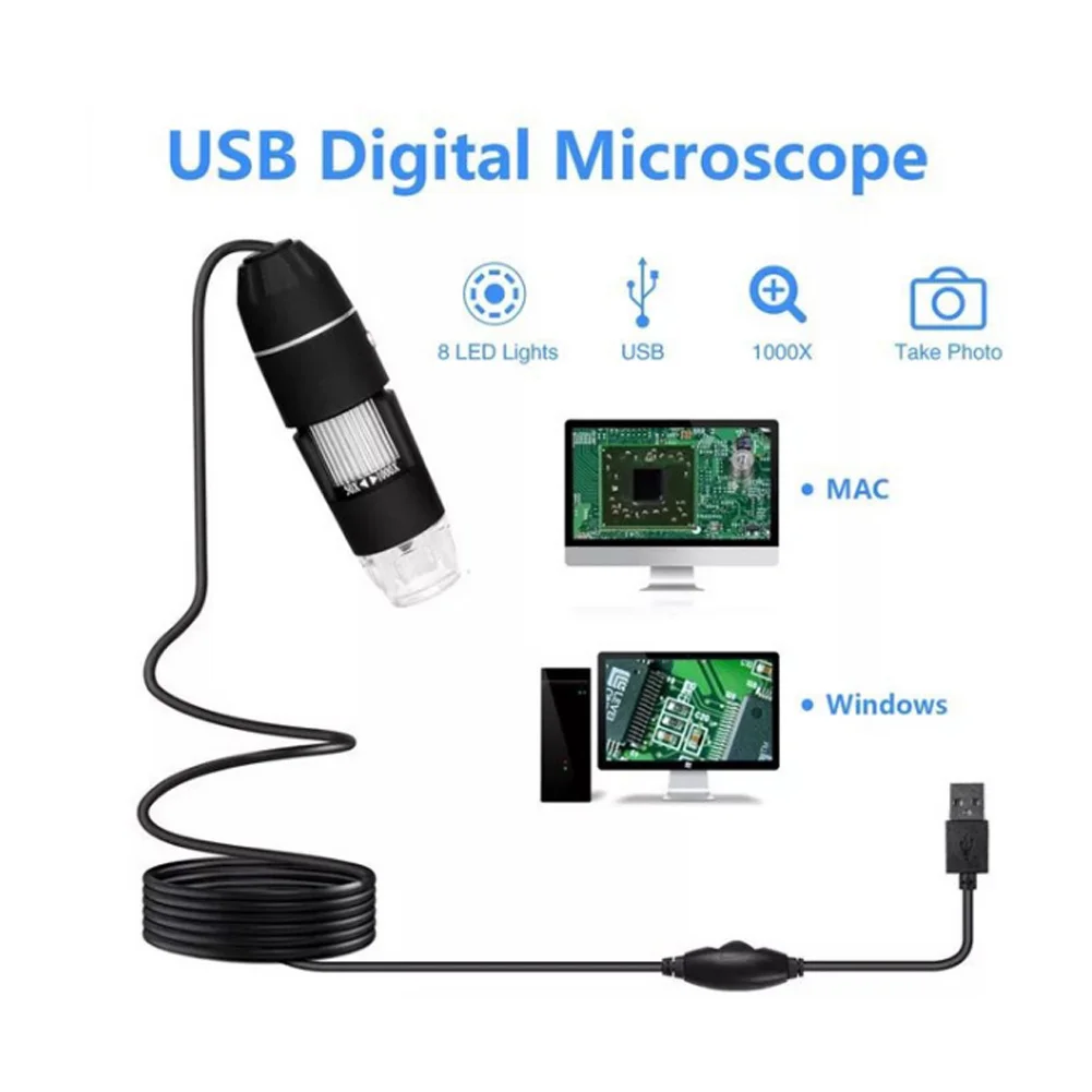 USB цифровой микроскоп 1000X увеличение 8 светодиодный USB электронный эндоскоп Лупа DC128