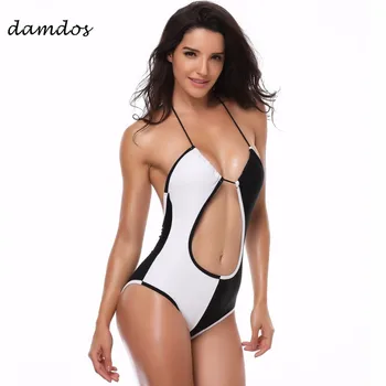 

Bikini 2019 Women Swinsuit SexyTankini Swimwear for Women Black and White Patchwork One-piece Suit Bathing Suits Bikini Cover up