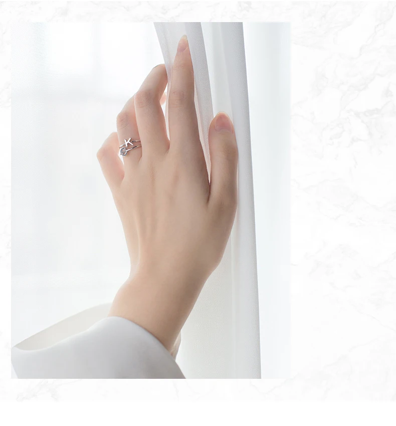 Подлинное серебро 925 пробы простое 26 букв регулируемое кольцо на палец женское вечерние модное кольцо из стерлингового серебра ювелирные изделия для женщин