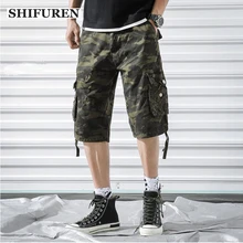 SHIFUREN военные карго-шорты камуфляжные летние модные Для мужчин хлопок multi-карман работы в целом мешковатые брюки "Карго" шорты по колено плюс Размеры
