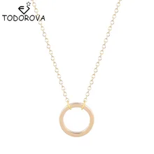 Simple Cadena de Plata Chapado En Oro Redondo del Círculo Collares Colgante para Las Mujeres Joyería Declaración Joyería Día de San Valentín de Regalo