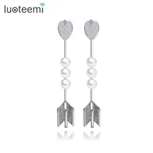LUOTEEMI Black Gun Plated New Unique Simulated-Pearl Carter Love Arrow Drop Earrings For Women European Zircon Elements Brinco
