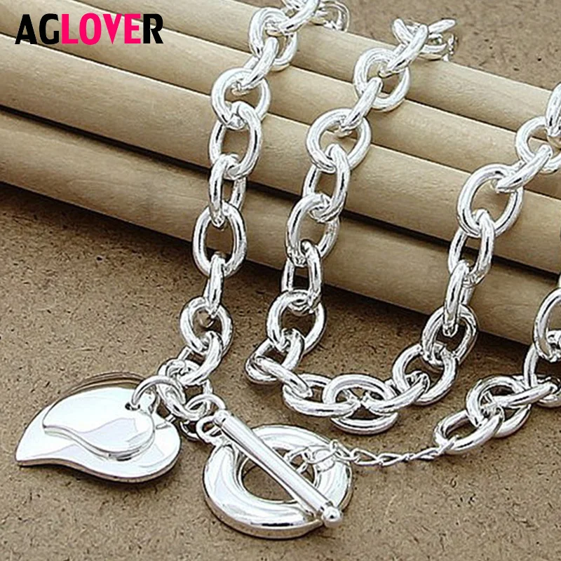 

2019 New 925 Sterling Silver Double Heart Necklace Fashion Woman Romantic Wedding Jewelry Statement Necklace