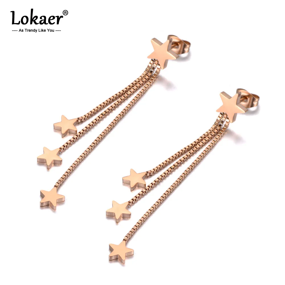 

Lokaer Titanium Stainless Steel Tassel Drop Earrings Jewelry Bohemia Rose Gold Color Star Dangle Earrings For Women Girls E19136