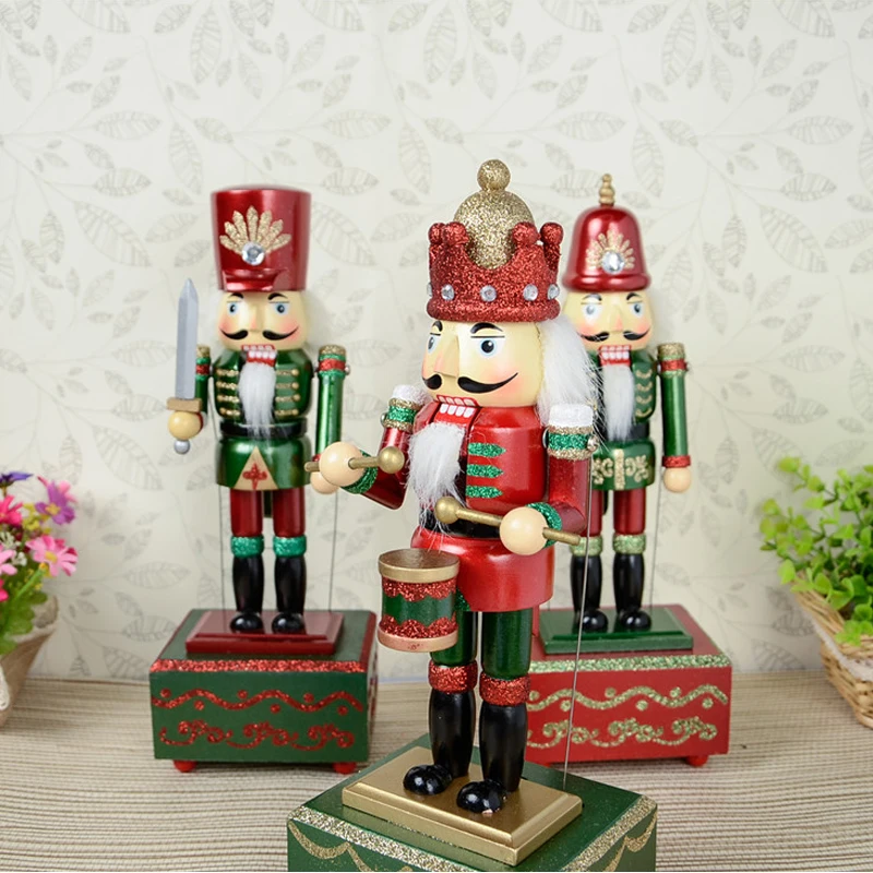 HT056 музыкальная шкатулка 31 см с мелким нарисованным Щелкунчиком воинов грецкого