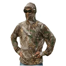 Bionic Mens Fishing T-shirt Breathable Camouflage Long-sleeved Summer Hooded Base Layer Anti- UV Sun Protection