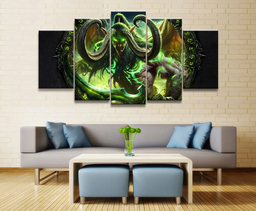  5 Pieces Canvas Printed Game Warcraft Illidan Stormrage DOTA 2 Poster Decoration Wall Art Canvas Pa