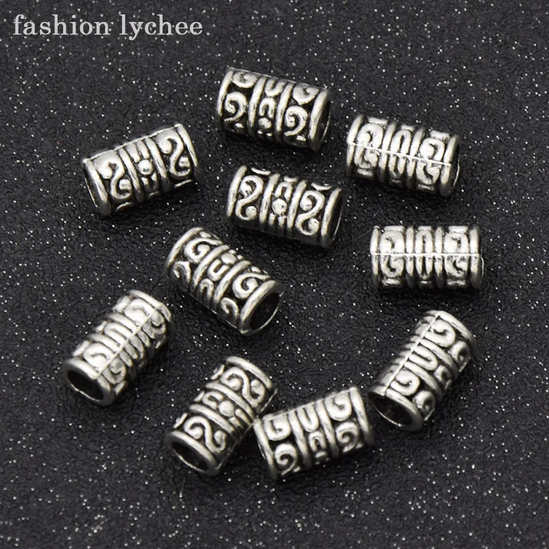 

fashion lychee 10pcs Antique Silver Color Double S Viking Beads Tube Charms For DIY Jewelry Making Necklace Accessories