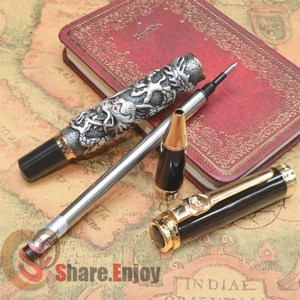 JINHAO на удачу, дракон СТАРЫЙ серый и Золотой Шариковая ручка ДРАКОН тисненый Золотой Серебряный 3 цвета на выбор Лучший подарок