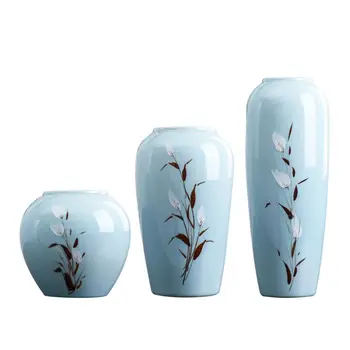 

hand-painted reed pattern blue ceramic flower vase ornament for living room decorations home decor porcelain vases figurines