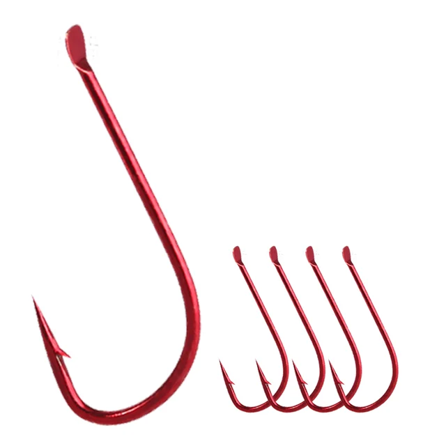 10pcs/lot sode fishing hooks black and red color High Carbon Steel Fishing Hook Sode Non-Barb Red