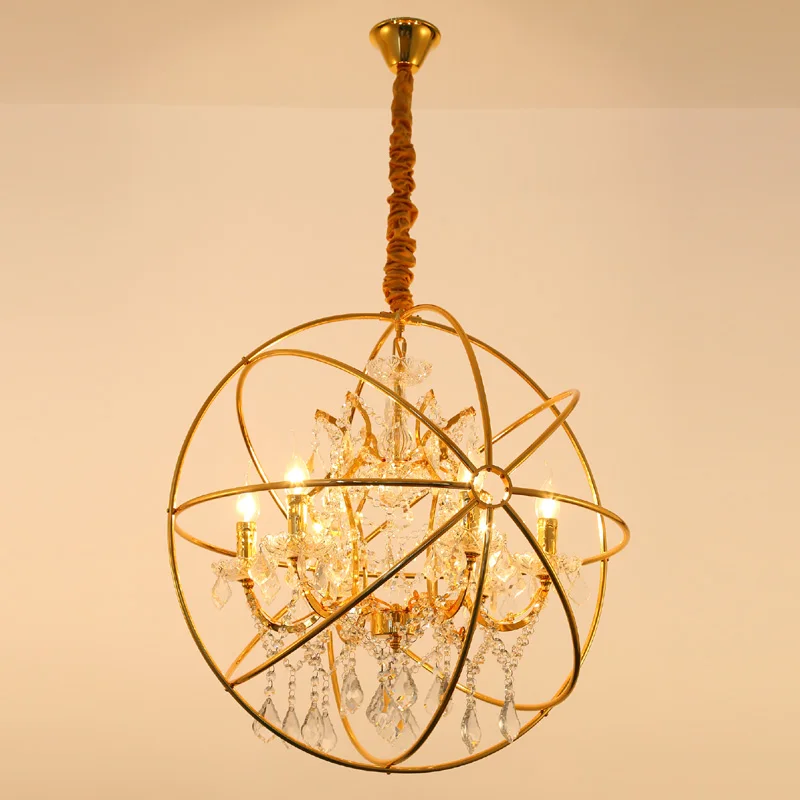 

Modern Crystal Orb Chandelier Lamp Gold Lighting Vintage LED Pendant Hanging Chain Dinning Light RH Rustic Candle Chandeliers