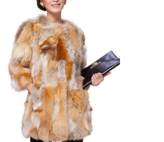 Модное пальто из натурального меха, настоящее длинное пальто из меха Красной лисы, Женская трендовая куртка из меха лисы, Женское пальто TFP727