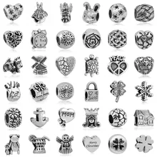 45 стильных европейских серебряных сплавов бусинки с большими отверстиями подходят к оригиналу Pandora талисманы Браслет безделушка ювелирные изделия для женщин
